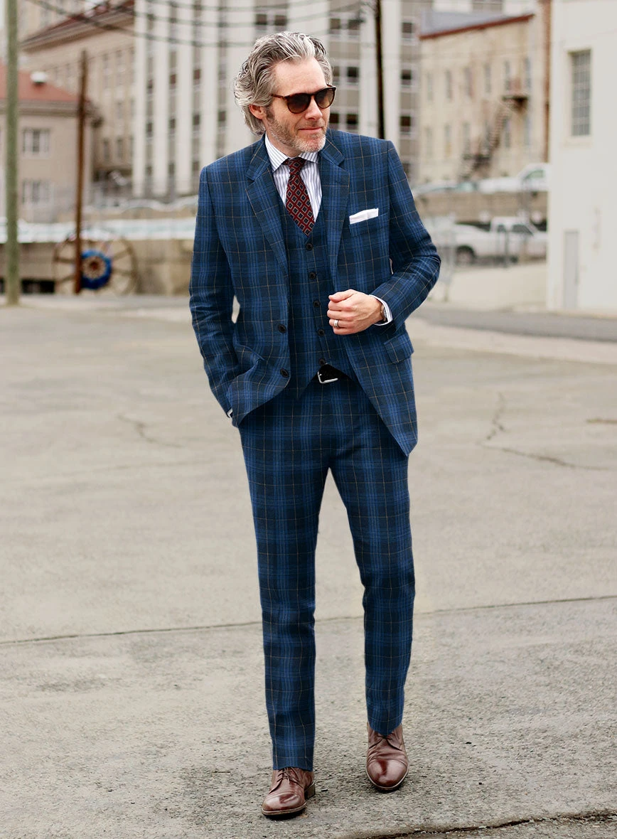 Campari Jet Blue Checks Linen Suit 4 Campari Jet Blue Checks Linen Suit - Image 2