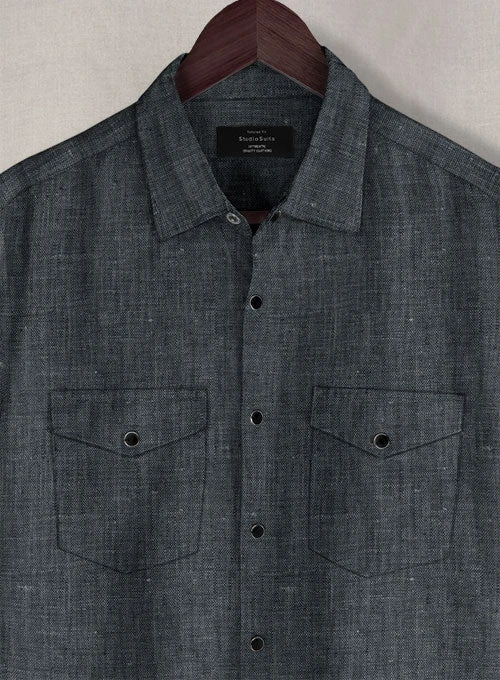 European Ash Gray Linen Western Style Shirt 6 European Ash Gray Linen Western Style Shirt - Image 4