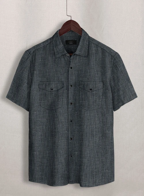 European Ash Gray Linen Western Style Shirt 3 European Ash Gray Linen Western Style Shirt