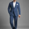 Azure Blue Linen Suit 1 Azure Blue Linen Suit -Vest Gentleman Shop indigomidbluepurelinensuitlook