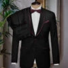 Italian Style Black Wool Tuxedo Suit - Wine Satin Trim II