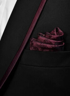 Italian Style Black Wool Tuxedo Suit - Wine Satin Trim II -Vest Gentleman Shop italblackstyletux 2