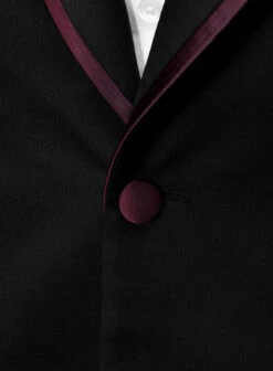 Italian Style Black Wool Tuxedo Suit - Wine Satin Trim II -Vest Gentleman Shop italblackstyletux 4