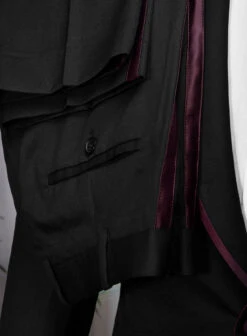 Italian Style Black Wool Tuxedo Suit - Wine Satin Trim II -Vest Gentleman Shop italblackstyletux 5