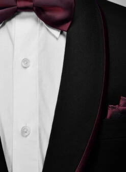 Italian Style Black Wool Tuxedo Suit - Wine Satin Trim II -Vest Gentleman Shop italblackstyletux 6