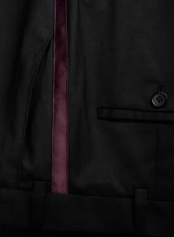 Italian Style Black Wool Tuxedo Suit - Wine Satin Trim II -Vest Gentleman Shop italblackstyletux 7