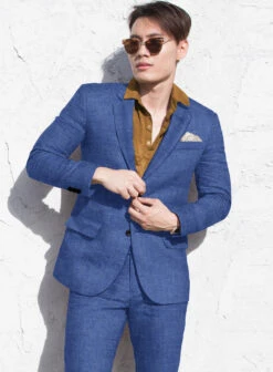 Italian Linen Smoked Blue Suit 13 Italian Linen Smoked Blue Suit -Vest Gentleman Shop italianlinensmokedbluesuitlook 3
