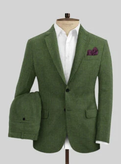 Italian Prato Sharkskin Green Linen Suit