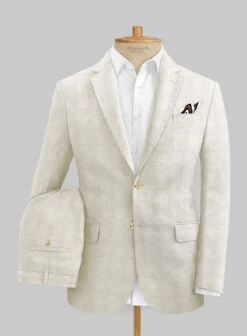 Italian Prato Beige Glen Linen Suit