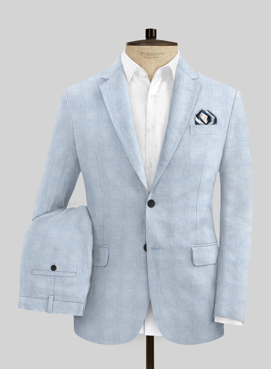 Italian Prato Blue Glen Linen Suit 3 Italian Prato Blue Glen Linen Suit