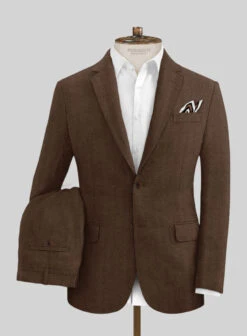 Italian Prato Brown Herringbone Linen Suit