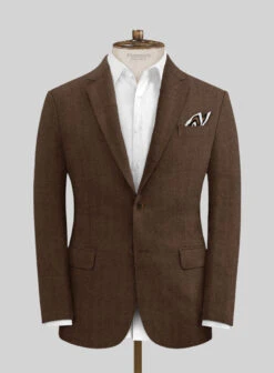 Italian Prato Brown Herringbone Linen Suit -Vest Gentleman Shop itapratbrwnhrringbnlinsuitlk 2