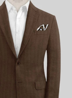 Italian Prato Brown Herringbone Linen Suit -Vest Gentleman Shop itapratbrwnhrringbnlinsuitlk 3