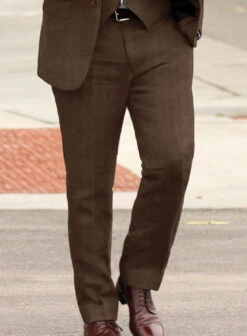 Italian Prato Brown Herringbone Linen Suit -Vest Gentleman Shop itapratbrwnhrringbnlinsuitlk 4