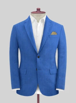 Italian Prato Electric Blue Herringbone Linen Suit -Vest Gentleman Shop itapratelectricbluehrringbnlinsuitlk 2