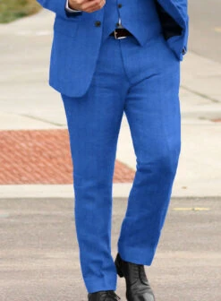 Italian Prato Electric Blue Herringbone Linen Suit -Vest Gentleman Shop itapratelectricbluehrringbnlinsuitlk 3