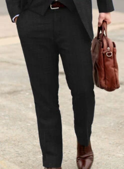 Italian Prato Black Herringbone Linen Suit -Vest Gentleman Shop itapratoblckhrringbnlinsuitlk 5