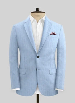 Italian Prato Blue Herringbone Linen Suit -Vest Gentleman Shop itapratobluehrringbnelinsuitlk 2