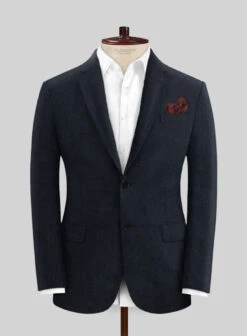 Italian Prato Dark Blue Dobby Linen Suit -Vest Gentleman Shop itapratodrkbluedobbylinsuitlk 2