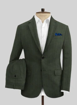 Italian Prato Olive Green Herringbone Linen Suit