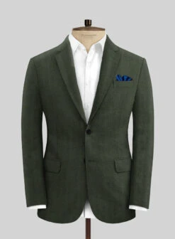 Italian Prato Olive Green Herringbone Linen Suit -Vest Gentleman Shop itapratoolvegrnhrrngbnlinsuitlk 2