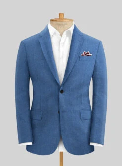 Italian Prato Sharkskin Blue Linen Suit -Vest Gentleman Shop itapratoshrkskinbluelinensuitlk 2