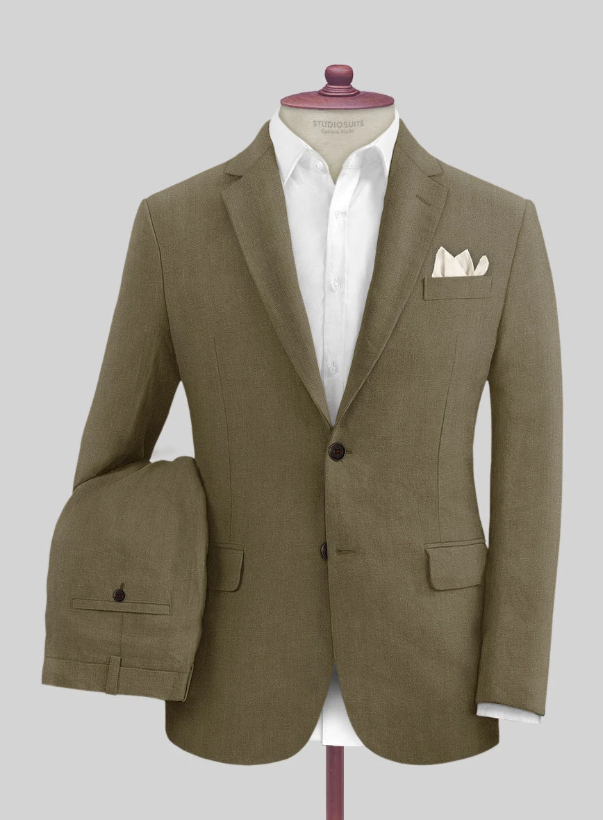 Italian Prato Tan Herringbone Linen Suit 3 Italian Prato Tan Herringbone Linen Suit