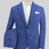 Italian Prato Blue Houndstooth Linen Suit