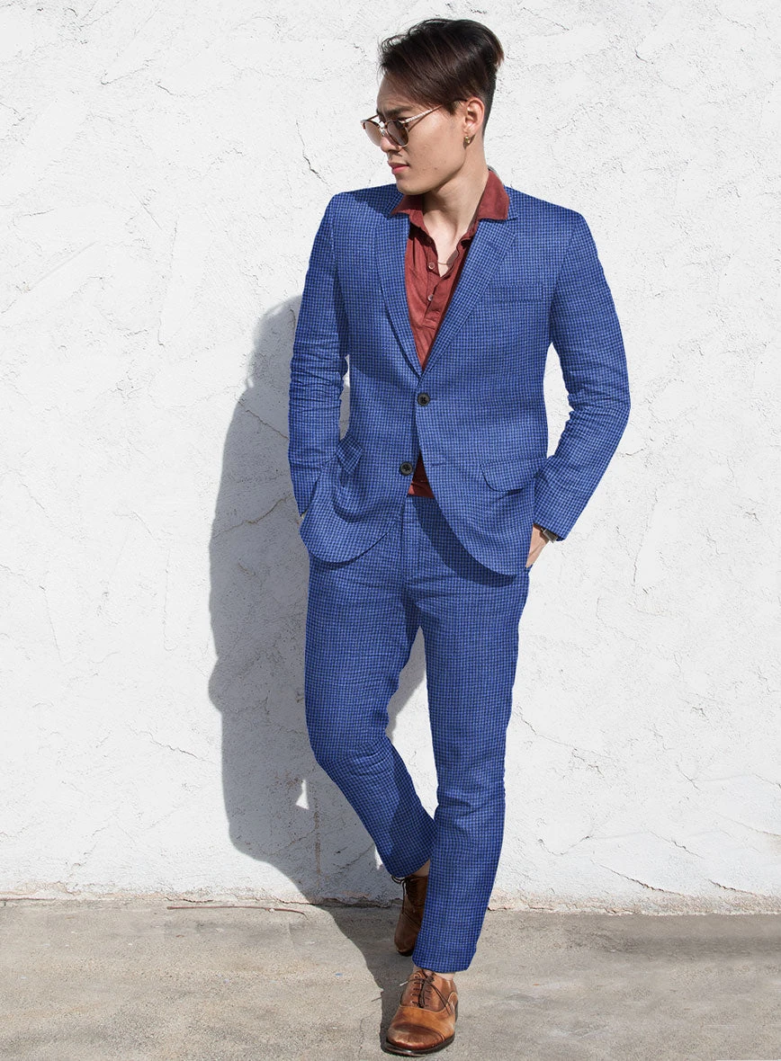 Italian Prato Blue Houndstooth Linen Suit 4 Italian Prato Blue Houndstooth Linen Suit - Image 2