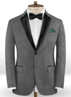 Napolean Sharkskin Gray Wool Tuxedo Suit -Vest Gentleman Shop napoleansharkskingraywooltuxedosuitlook 1