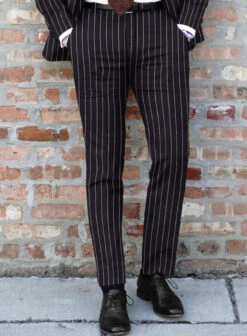 Noble Assunta Blue Stripe Cotton Silk Linen Suit -Vest Gentleman Shop nobleassuntabluestripesuitlook 4