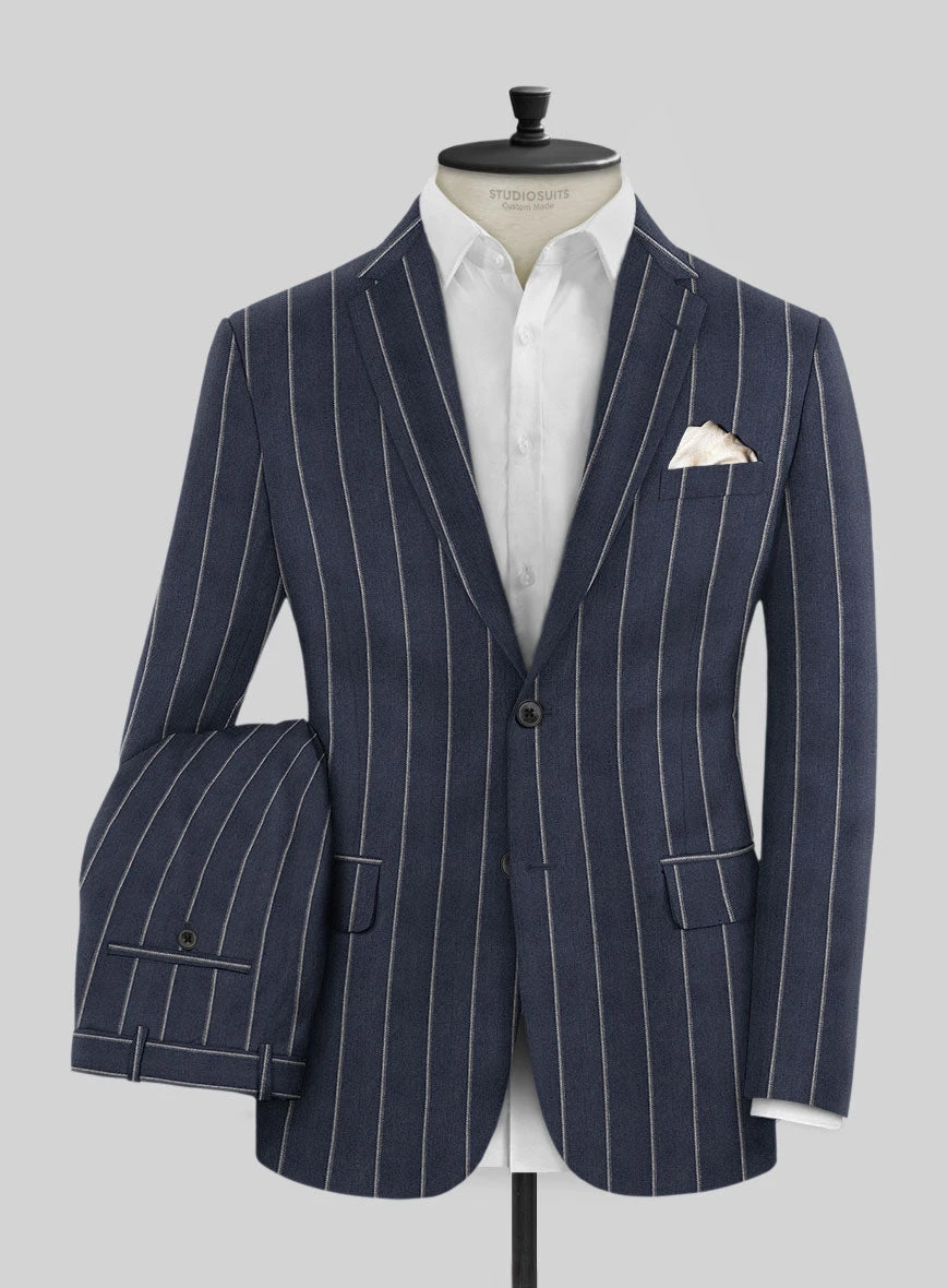 Noble Loredana Blue Stripe Cotton Silk Linen Suit 3 Noble Loredana Blue Stripe Cotton Silk Linen Suit