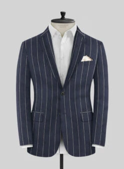 Noble Loredana Blue Stripe Cotton Silk Linen Suit 12 Noble Loredana Blue Stripe Cotton Silk Linen Suit -Vest Gentleman Shop nobleloredanablusripcttonslklinensuitlook 2