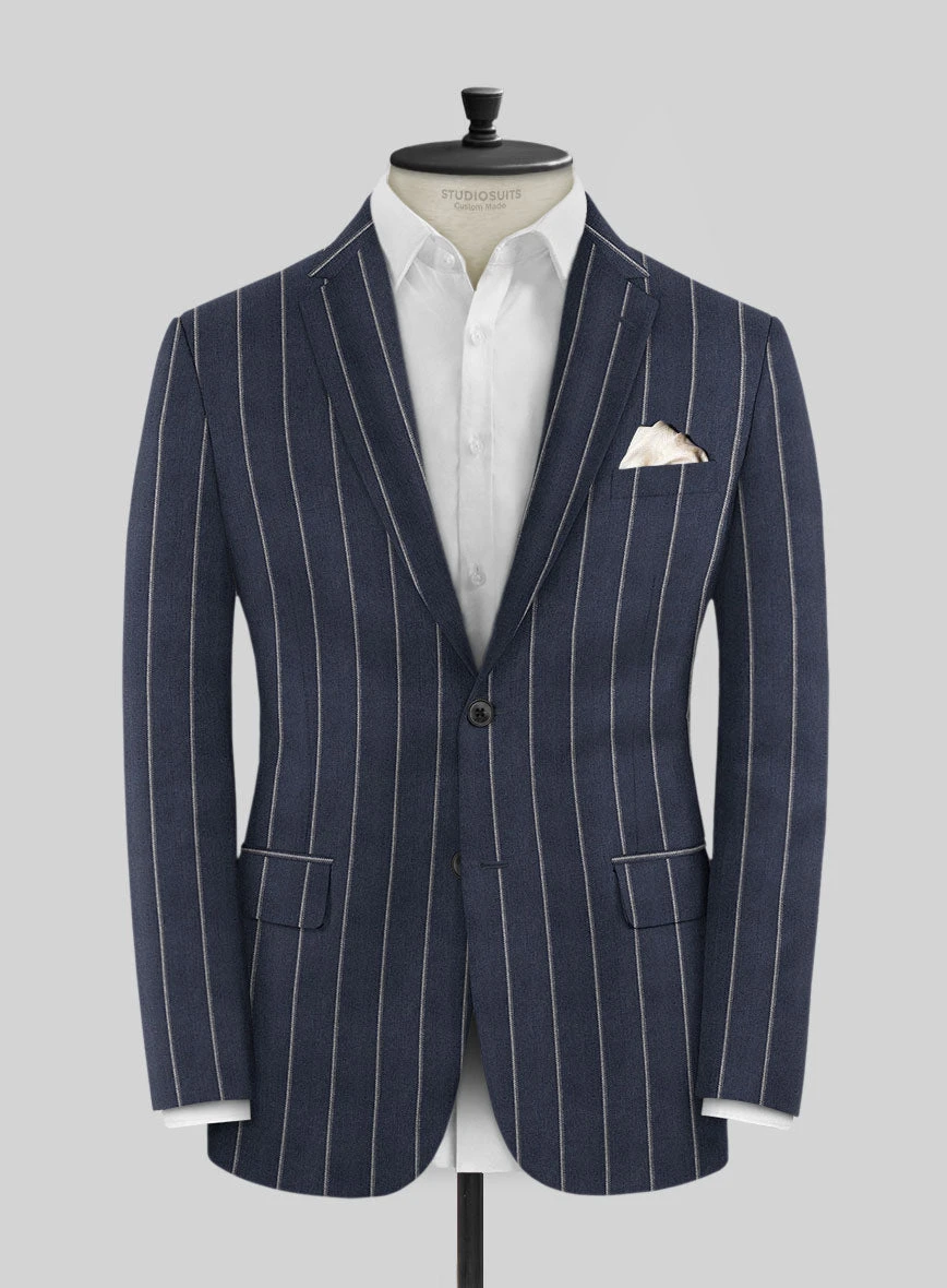 Noble Loredana Blue Stripe Cotton Silk Linen Suit 5 Noble Loredana Blue Stripe Cotton Silk Linen Suit - Image 3
