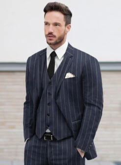 Noble Loredana Blue Stripe Cotton Silk Linen Suit 13 Noble Loredana Blue Stripe Cotton Silk Linen Suit -Vest Gentleman Shop nobleloredanablusripcttonslklinensuitlook 3