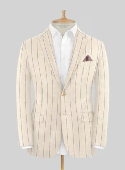 Noble Rosaria Cream Stripe Cotton Silk Linen Suit -Vest Gentleman Shop noblerosariacreamstripecottonlinensuitlook 2