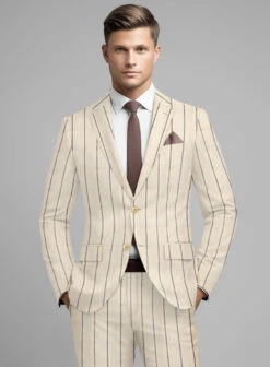 Noble Rosaria Cream Stripe Cotton Silk Linen Suit -Vest Gentleman Shop noblerosariacreamstripecottonlinensuitlook 3