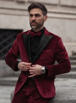 Wine Velvet Tuxedo Suit -Vest Gentleman Shop winevelvetuxedosuitlook 3
